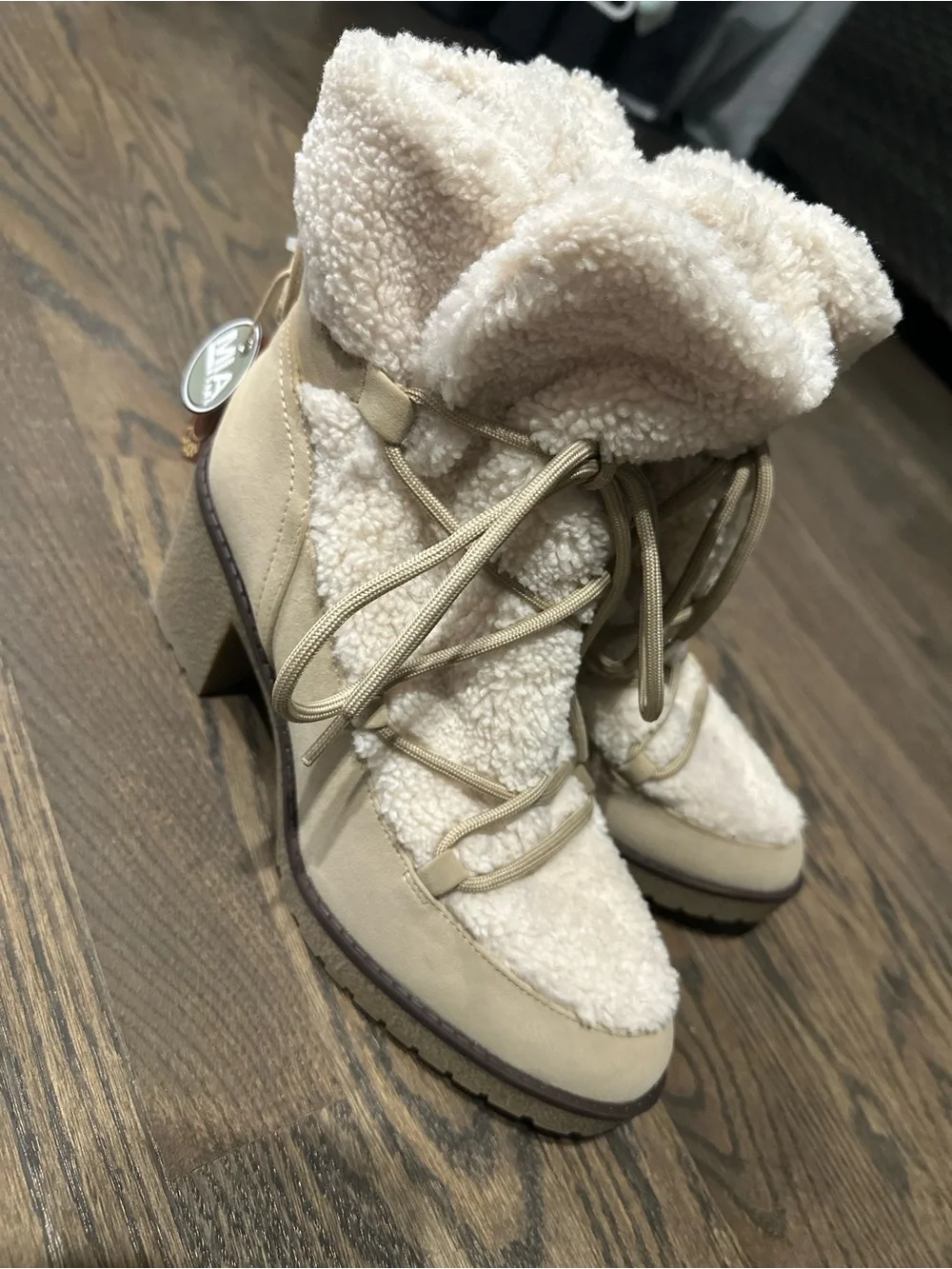 MIA Cream Sherpa Lace-Up Winter Boots